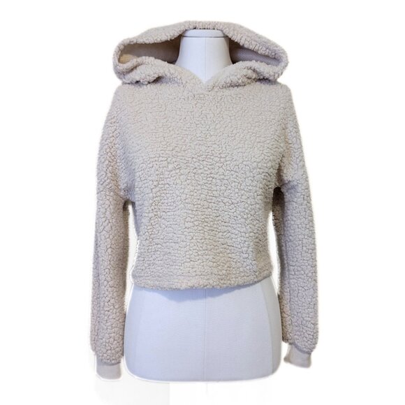 Beige Cropped Teddy Sweatshirt Sweater Zaful Hoodie Neutral Cute Soft Size S - Picture 1 of 8